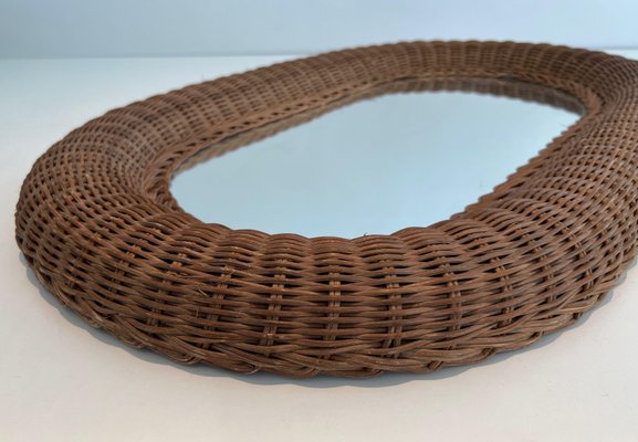 Oval Rattan Mirror, 1970s-BA-1670477