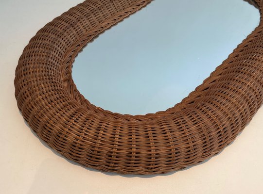 Oval Rattan Mirror, 1970s-BA-1670477