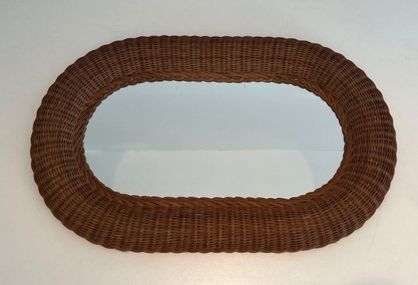 Oval Rattan Mirror, 1970s-BA-1670477