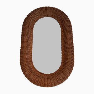 Oval Rattan Mirror, 1970s-BA-1670477