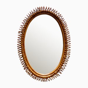 Oval Rattan Wall Mirror, Italy, 1960s-YUW-2035098