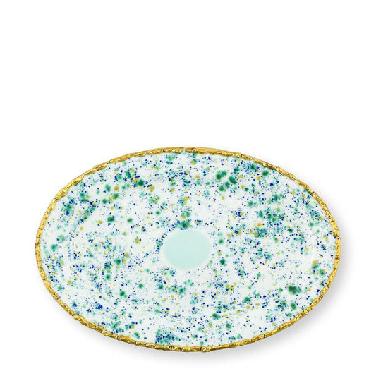 Oval Rim Platter Large Craquelé Edge Blue Marble