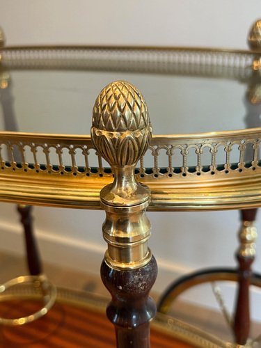 Oval Rolling Table in Brass and Mahogany from Maison Baguès, 1940s