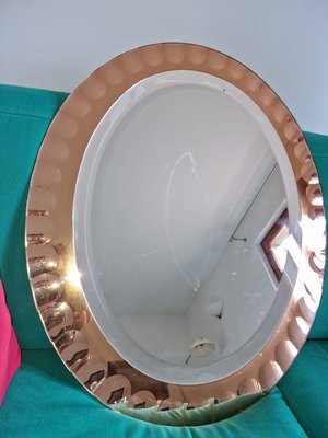 Oval Rose Gold Bevelled Mirror from Cristal Art, 1960s-EBW-2040307