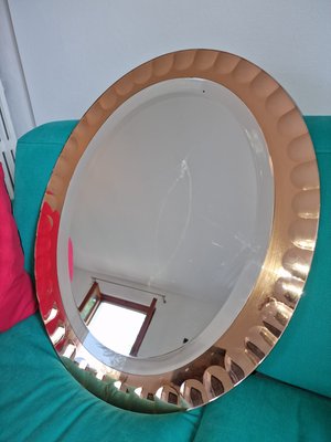 Oval Rose Gold Bevelled Mirror from Cristal Art, 1960s-EBW-2040307