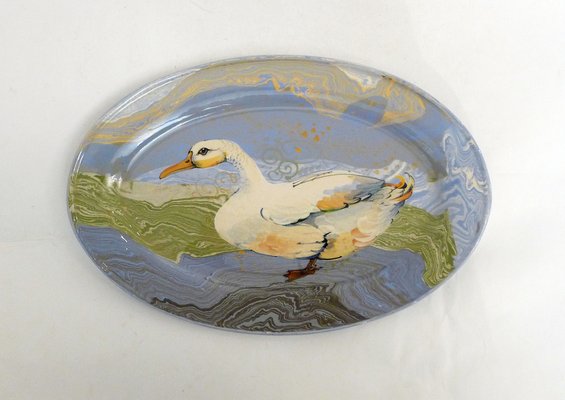 Oval Service Dish with Polychrome Duck Decor byGual, 1960s-RNR-1709073