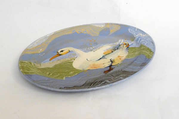 Oval Service Dish with Polychrome Duck Decor byGual, 1960s-RNR-1709073