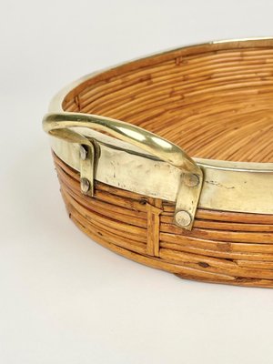 Oval Serving Tray in Bamboo, Rattan & Brass, Italy, 1970s-LYQ-1288546