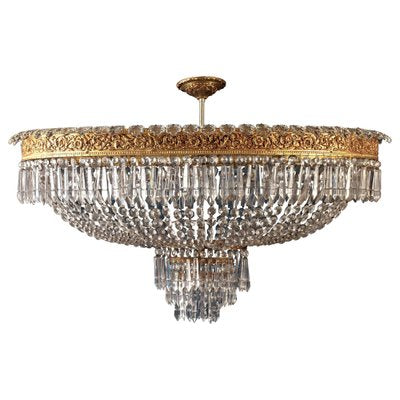 Oval Shaped Crystal and Brass Chandelier, Italy, 1940-MBH-1052811