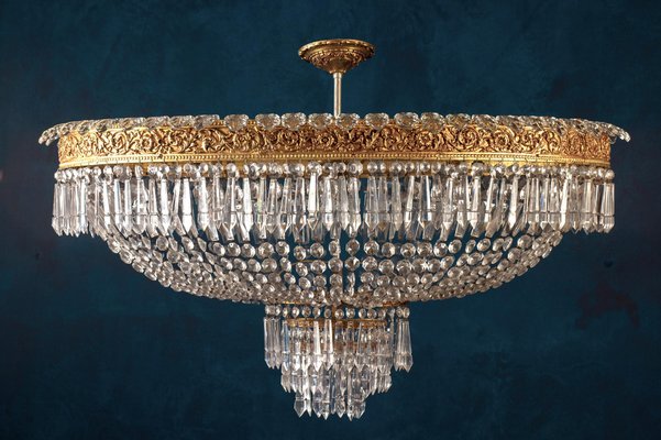 Oval Shaped Crystal and Brass Chandelier, Italy, 1940-MBH-1052811