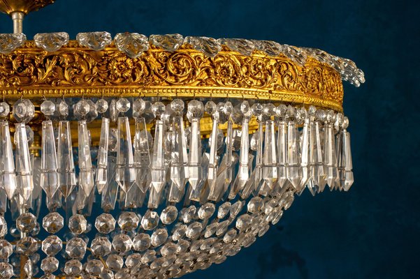 Oval Shaped Crystal and Brass Chandelier, Italy, 1940-MBH-1052811