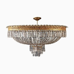 Oval Shaped Crystal and Brass Chandelier, Italy, 1940-MBH-1052811