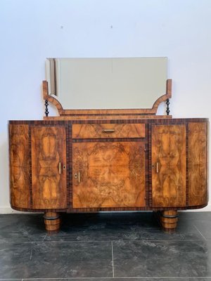 Oval Sideboard with Mirror in Walnut, Burl and Ebony Macassar, Italy, 1930s-IJR-1438354