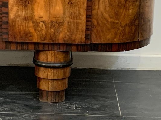 Oval Sideboard with Mirror in Walnut, Burl and Ebony Macassar, Italy, 1930s-IJR-1438354