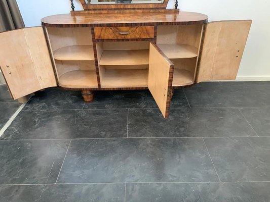 Oval Sideboard with Mirror in Walnut, Burl and Ebony Macassar, Italy, 1930s-IJR-1438354