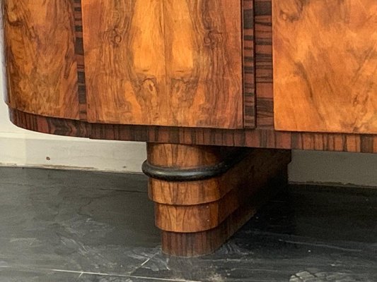 Oval Sideboard with Mirror in Walnut, Burl and Ebony Macassar, Italy, 1930s-IJR-1438354