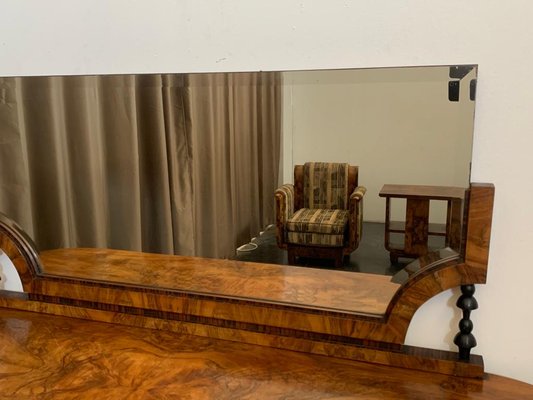 Oval Sideboard with Mirror in Walnut, Burl and Ebony Macassar, Italy, 1930s-IJR-1438354