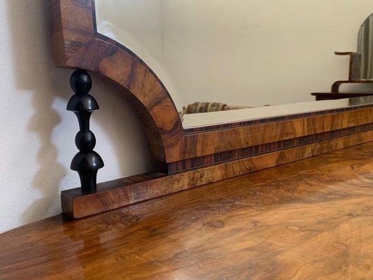 Oval Sideboard with Mirror in Walnut, Burl and Ebony Macassar, Italy, 1930s-IJR-1438354