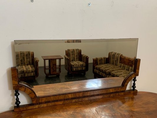 Oval Sideboard with Mirror in Walnut, Burl and Ebony Macassar, Italy, 1930s-IJR-1438354