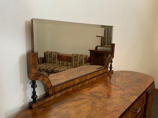 Oval Sideboard with Mirror in Walnut, Burl and Ebony Macassar, Italy, 1930s-IJR-1438354