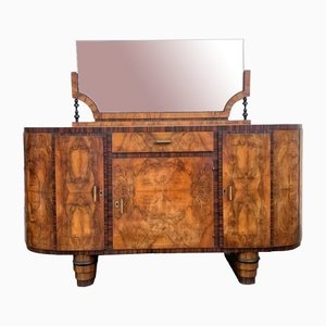 Oval Sideboard with Mirror in Walnut, Burl and Ebony Macassar, Italy, 1930s-IJR-1438354