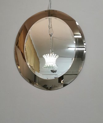 Oval Smoked & Mirrored Crystal Glass Wall Mirror, Italy, 1970s-ZST-1298374