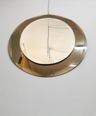 Oval Smoked & Mirrored Crystal Glass Wall Mirror, Italy, 1970s-ZST-1298374