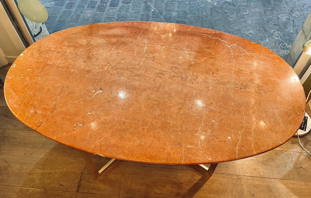 Oval Table in Red Alicante Marble, 1970s