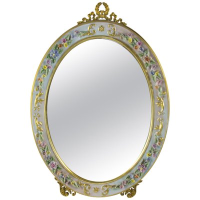 Oval Table Mirror with Porcelain Frame-KEG-1086662