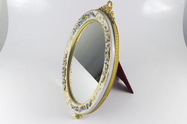 Oval Table Mirror with Porcelain Frame-KEG-1086662