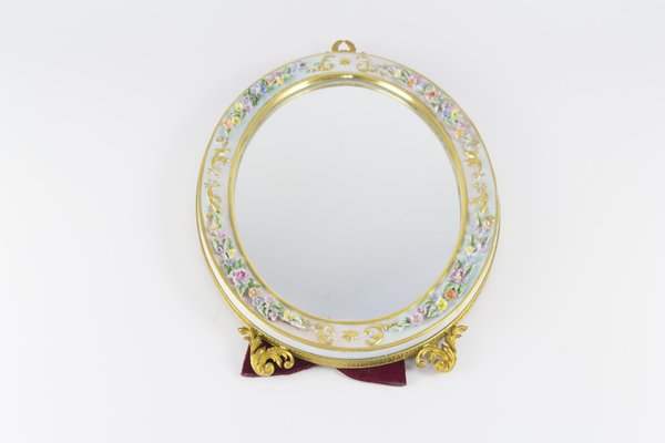 Oval Table Mirror with Porcelain Frame-KEG-1086662