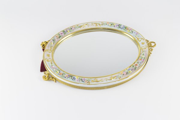 Oval Table Mirror with Porcelain Frame-KEG-1086662