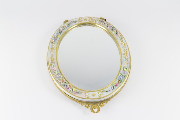 Oval Table Mirror with Porcelain Frame-KEG-1086662