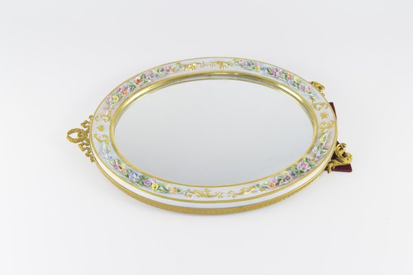 Oval Table Mirror with Porcelain Frame-KEG-1086662