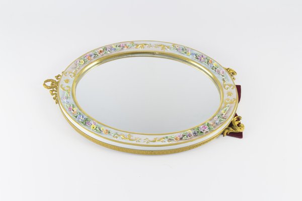 Oval Table Mirror with Porcelain Frame-KEG-1086662