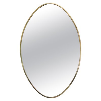 Oval Wall Brass Mirror, Italy, 1960s-YUW-2034077