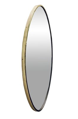 Oval Wall Brass Mirror, Italy, 1960s-YUW-2034077