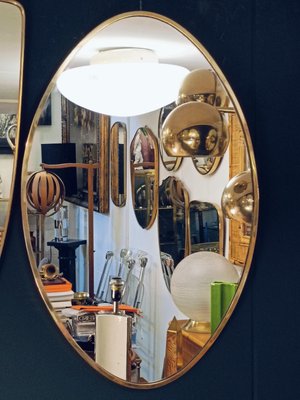 Oval Wall Brass Mirror, Italy, 1960s-YUW-2034077