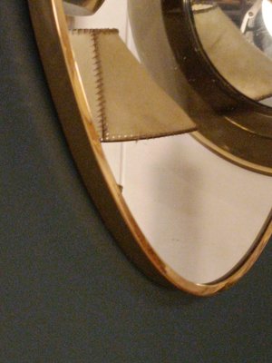 Oval Wall Brass Mirror, Italy, 1960s-YUW-2034077