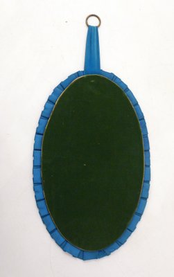 Oval Wall Mirror with Pleated Velvet Frame & Small Flowers, 1960s-RNR-2026920