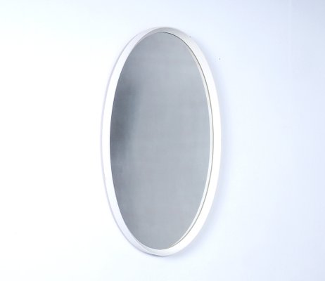 Oval White Wooden Wall Mirror, 1960s-SN-1030517