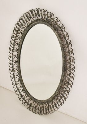 Oval Wrought Iron Mirror, Spain, 1970s-KT-1779620