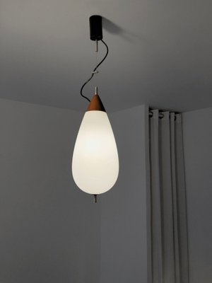 Ovoid Pendant in White Opalin Glass and Brown Wood by Goffredo Reggiani, 1960-NLF-1719470