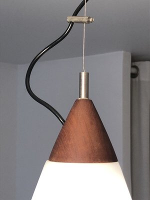 Ovoid Pendant in White Opalin Glass and Brown Wood by Goffredo Reggiani, 1960-NLF-1719470