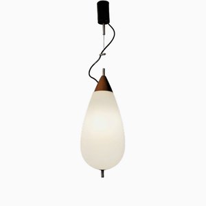 Ovoid Pendant in White Opalin Glass and Brown Wood by Goffredo Reggiani, 1960-NLF-1719470