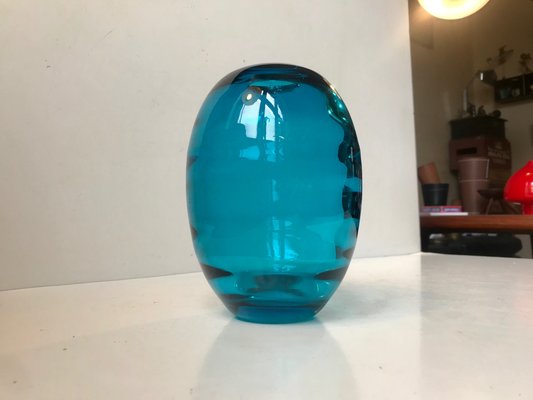 Ovoid Turquoise Glass Vase with Optical Stripes by Holmegaard, 1950s-LCR-952173