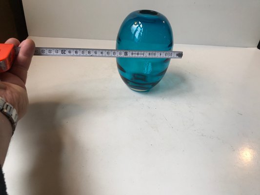 Ovoid Turquoise Glass Vase with Optical Stripes by Holmegaard, 1950s-LCR-952173