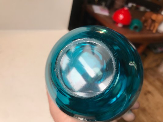 Ovoid Turquoise Glass Vase with Optical Stripes by Holmegaard, 1950s-LCR-952173