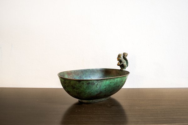 Oxidized Brass Bowl with Squirrel Decoration, Italy, 1940s-VCV-1821006