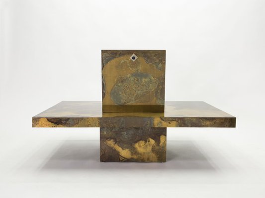 Oxidized Brass Coffee Table by Isabelle and Richard Faure for Honoré Paris, 1970s-YJA-888366